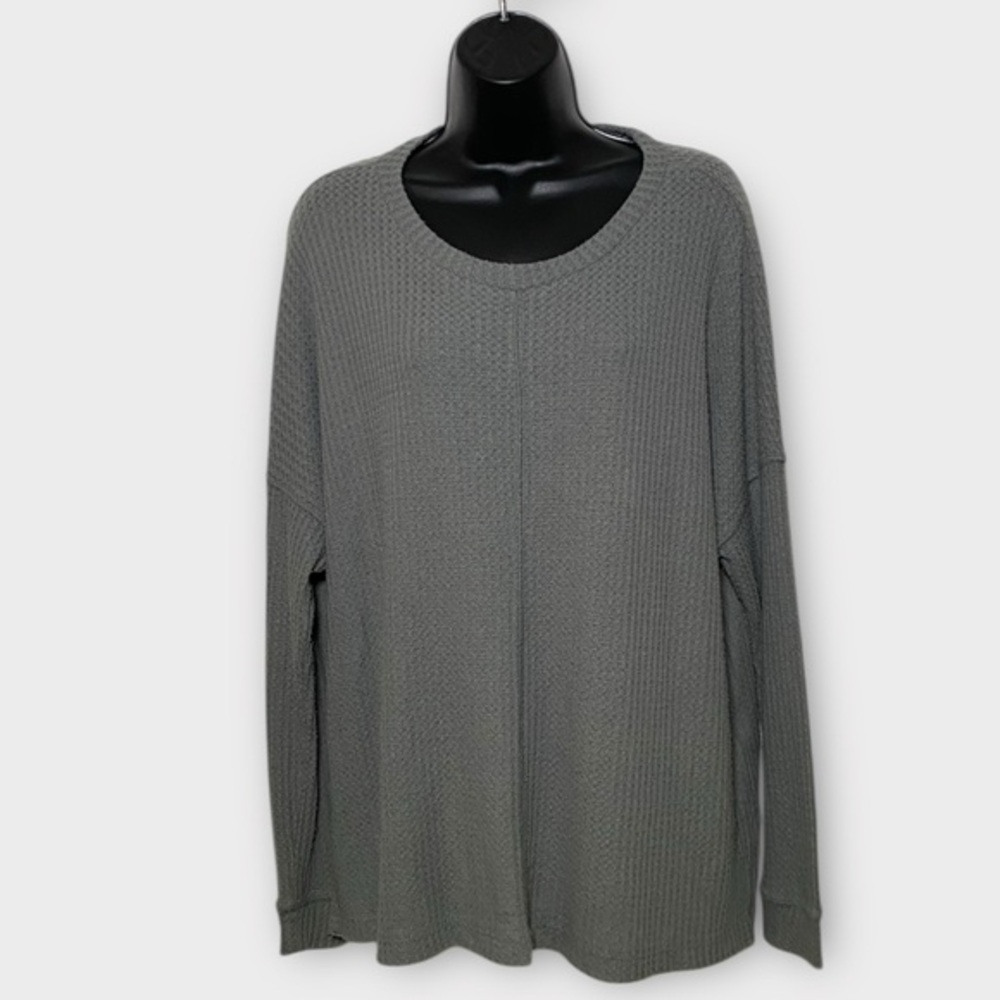 American Eagle Outfitters Greenish Grey Oversized Waffle Knit Top Size Large
